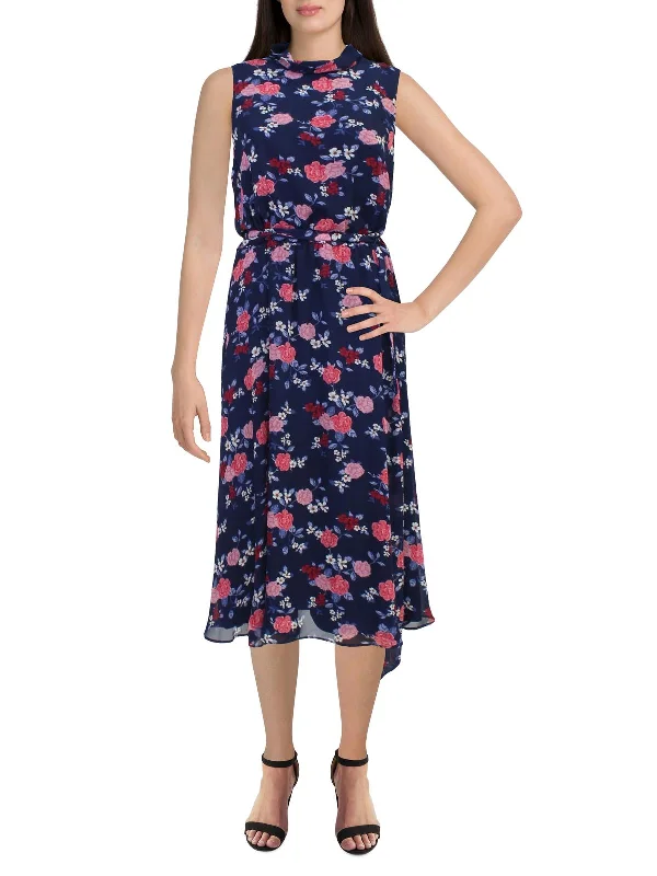 Inventory Reduction draped dressWomens Floral Sleeveless Midi Dress