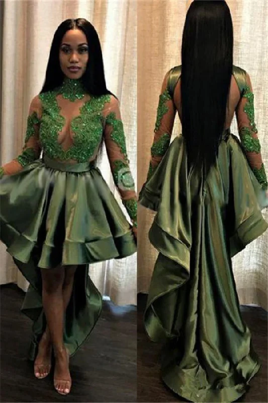 Must-Have Deals Chic See Through Lace Long Sleeves Prom Party Gowns| Hi-lo Dark Green Evening Dress Must-Have Deals Chic See Through Lace Long Sleeves Prom Party Gowns| Hi-lo Dark Green Evening Dress