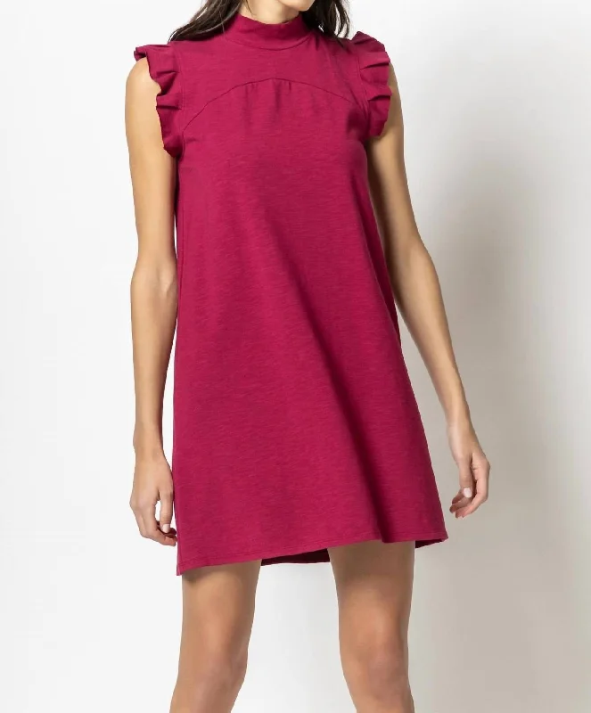 draped dressRuffle Sleeve Mock Neck Dress In Currant