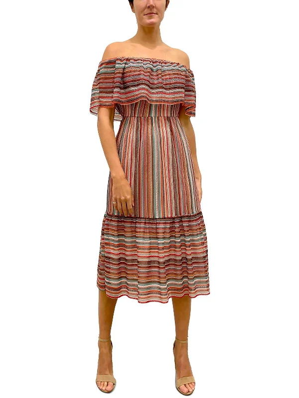 Lowest Price v-neck dressWomens Crochet Striped Midi Dress
