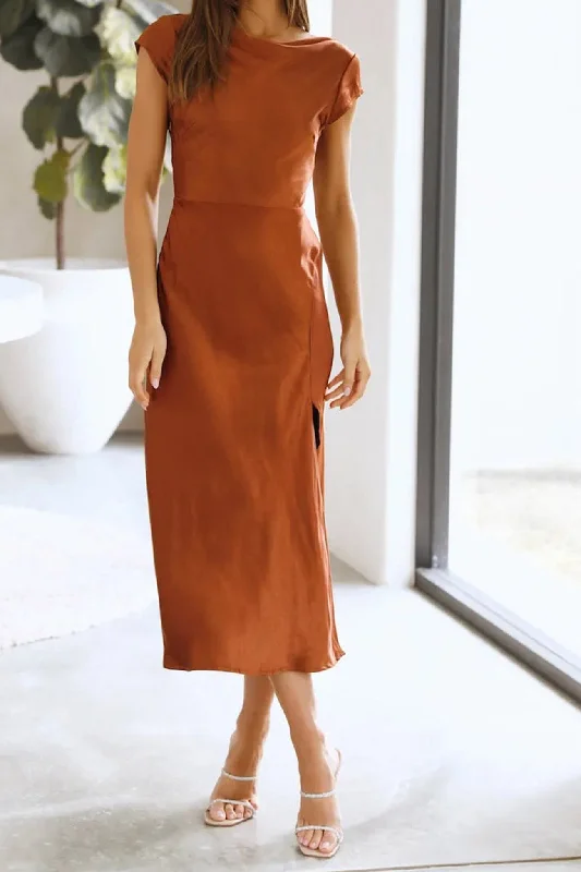 Price Break sleek dressSatin Cowl Neck Twisted-back Slit Dress