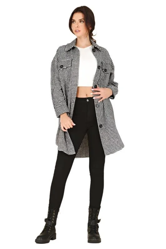 sporty casual jacketWomens Houndstooth Long Shacket