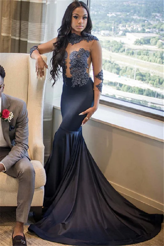 Unmissable Offer Elegant 3/4 Sleeves Appliques Mermaid Floor-Length Prom Party Gowns