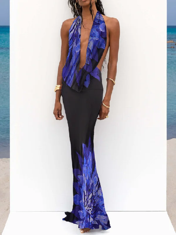 Deal of the Day minimalistic dressPriscilla Print Mesh See Through Bodycon Maxi Dress