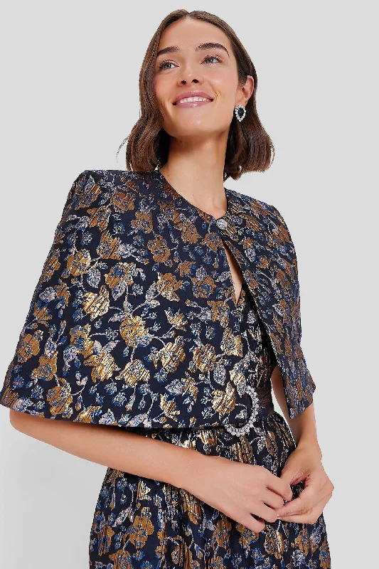 Savings Spectacular casual sports coatNavy and Gold Merryn Floral Jacquard Cape
