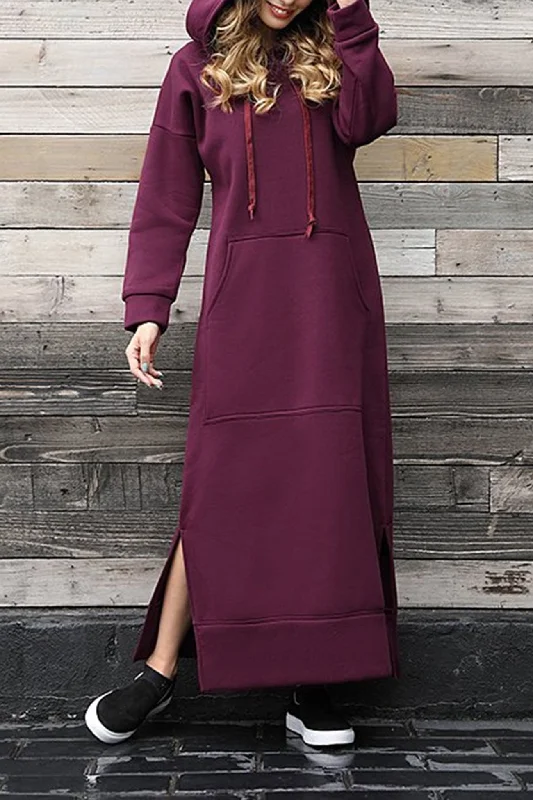 Exclusive Offers trendy bodycon dressSolid Pocketed Slit Hem Hoodie Dress