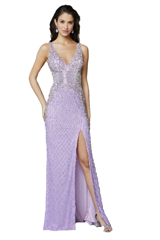 spaghetti strap dressPrimavera Couture 3617 Size 2 Lilac Prom Dress Long Fitted Beaded Formal Pageant Gown