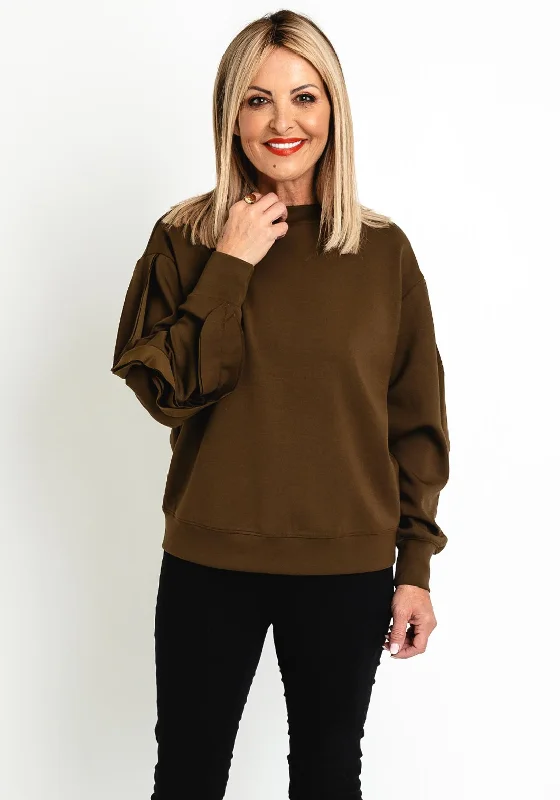 Midnight Madness oversized hooded sweatshirtYAYA Ruffle Sleeve Detailed Crewneck Sweatshirt, Dark Army Green Midnight Madness oversized hooded sweatshirtYAYA Ruffle Sleeve Detailed Crewneck Sweatshirt, Dark Army Green