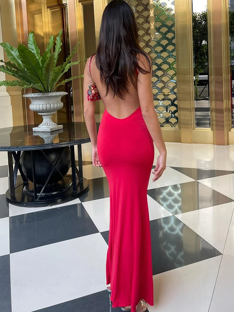 Weekend Special casual evening dressSpring Solid Sleeveless Backless Elegant Bodycon Maxi Prom Dress Women Clothes Birthday Party Casual dress