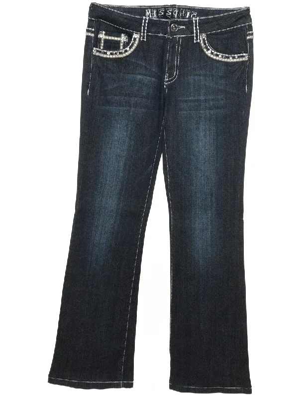 casual leather jacketEmbellished Y2K Dark Wash Bootcut Jeans - W32 L32