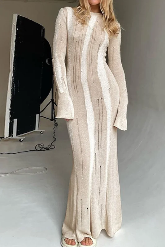 Today’s Deal ashionable dressContrast Distressed Hollow Out Knit Dress