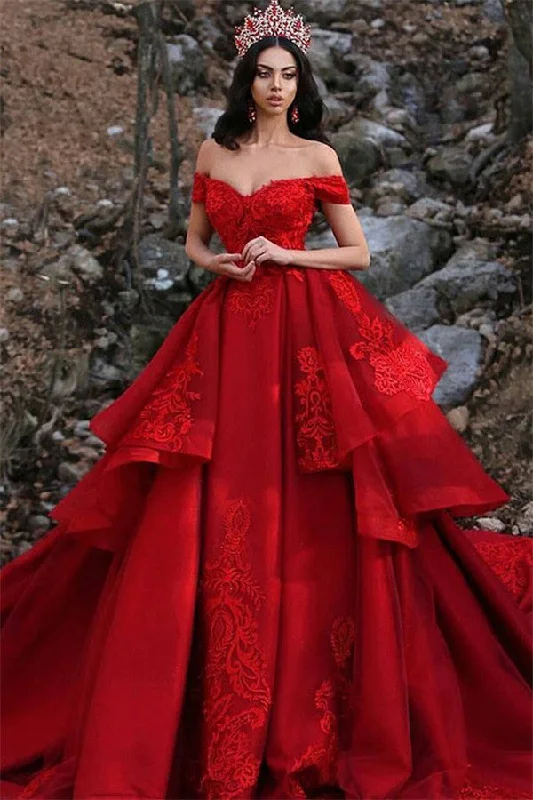 Clearance Sale Charming Ball Gown Appliques Off-the-Shoulder Sleeveless Prom Party Gowns Clearance Sale Charming Ball Gown Appliques Off-the-Shoulder Sleeveless Prom Party Gowns
