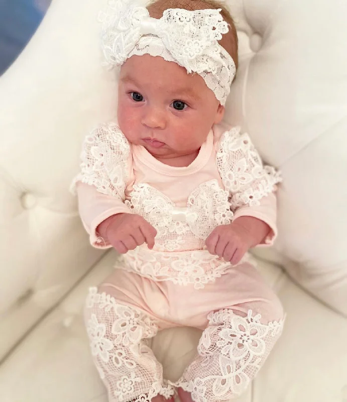 Fantastic Offers draped dressPink and Ivory Layette Set