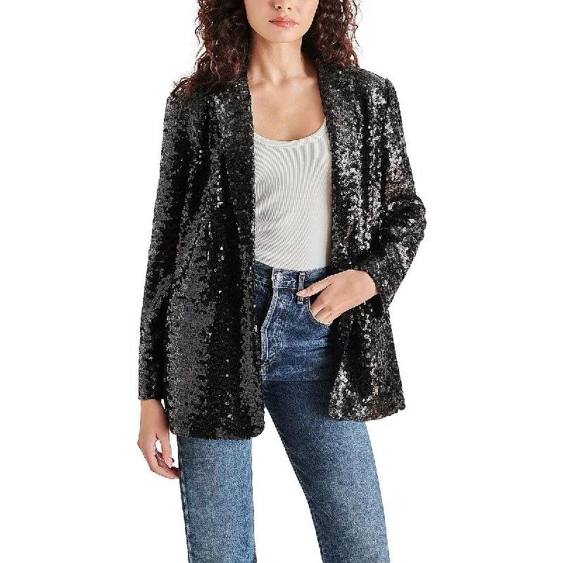 Clearance Event warm outerwearWomens Sequined Notch Collar One-Button Blazer