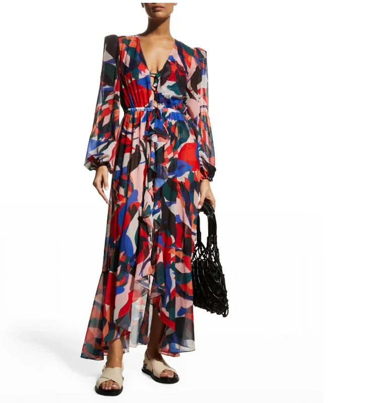 Exclusive Access stylish party dressProtea Beaded Tie-Front Waist Long Sleeve Robe Maxi Dress in Poppy Exclusive Access stylish party dressProtea Beaded Tie-Front Waist Long Sleeve Robe Maxi Dress in Poppy
