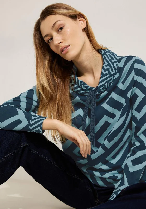 Buy More, Save More warm hooded jacketCecil Drawstring Collar Graphic Print Sweatshirt, Strong Petrol Blue