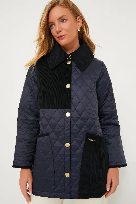 zippered bomber jacketNavy Reeth Quilted Jacket