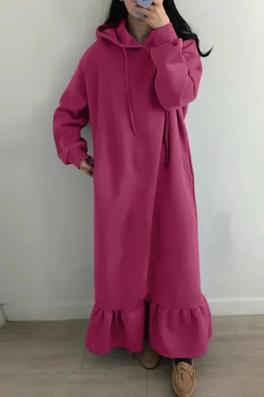 Grand Opening Sale relaxed fit dressSolid Hoodie Fishtail Sweatshirt Dress