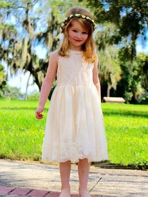 Big Discounts Flower Girl Dresses Beautiful Sleeveless Lace Tulle JKF024