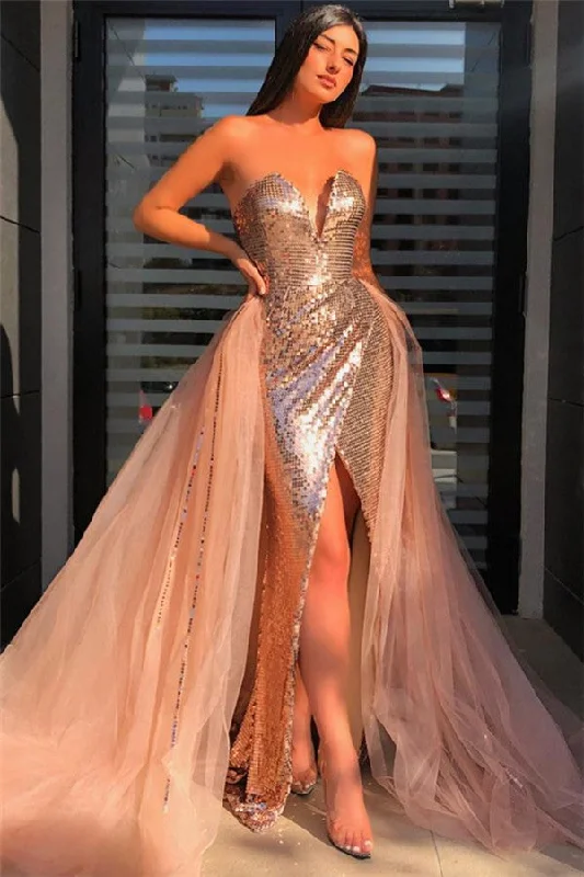 Flash Sale Sequined A-line Evening Dresses Chic Side Slit Party Dresses