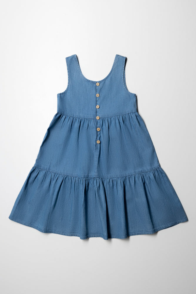 Price Meltdown chic wrap dressDenim Strappy Tiered Dress With Buttons Lt Wash