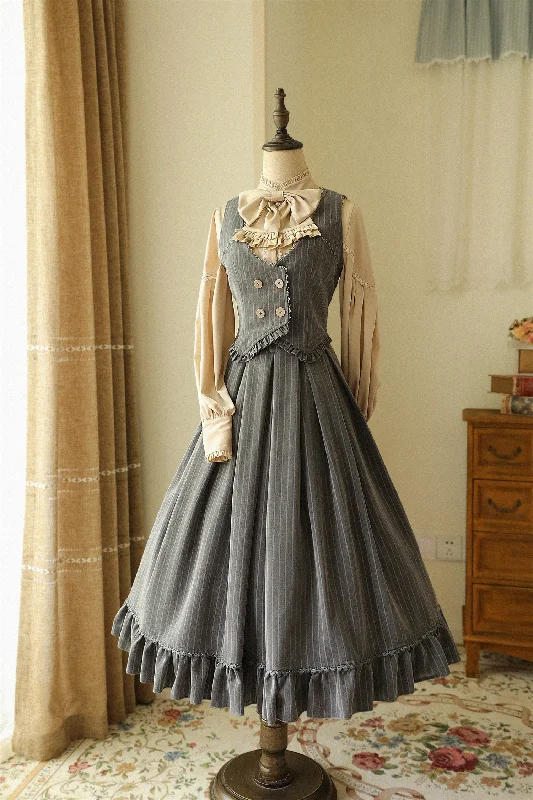 Price Cut high-waisted dressForest Wardrobe~North of the Forest~Classic Lolita Striped Vest Skirt Set Price Cut high-waisted dressForest Wardrobe~North of the Forest~Classic Lolita Striped Vest Skirt Set