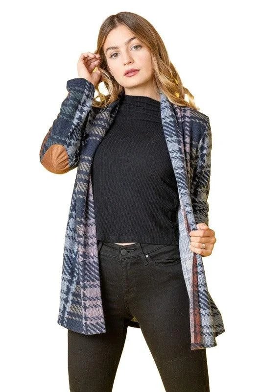 pullover jacketMulti Color Plaid Elbow Patch Cardigan