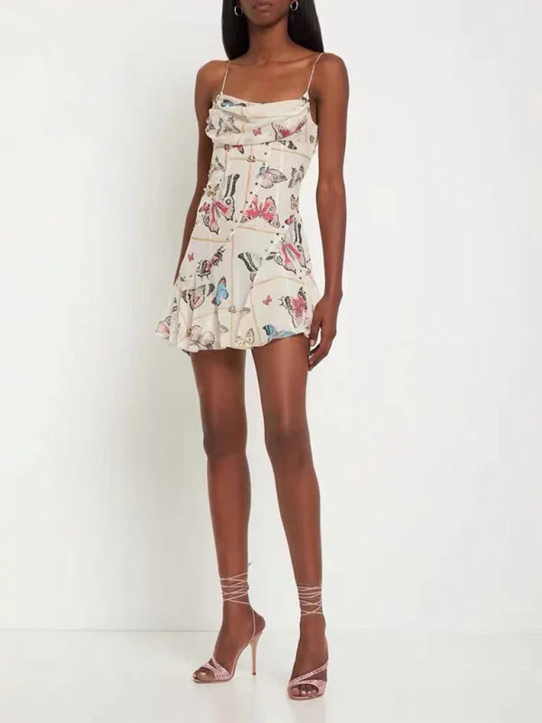 Value Deals chic slip dressNew French style pure desire butterfly print suspender sexy backless dress Value Deals chic slip dressNew French style pure desire butterfly print suspender sexy backless dress