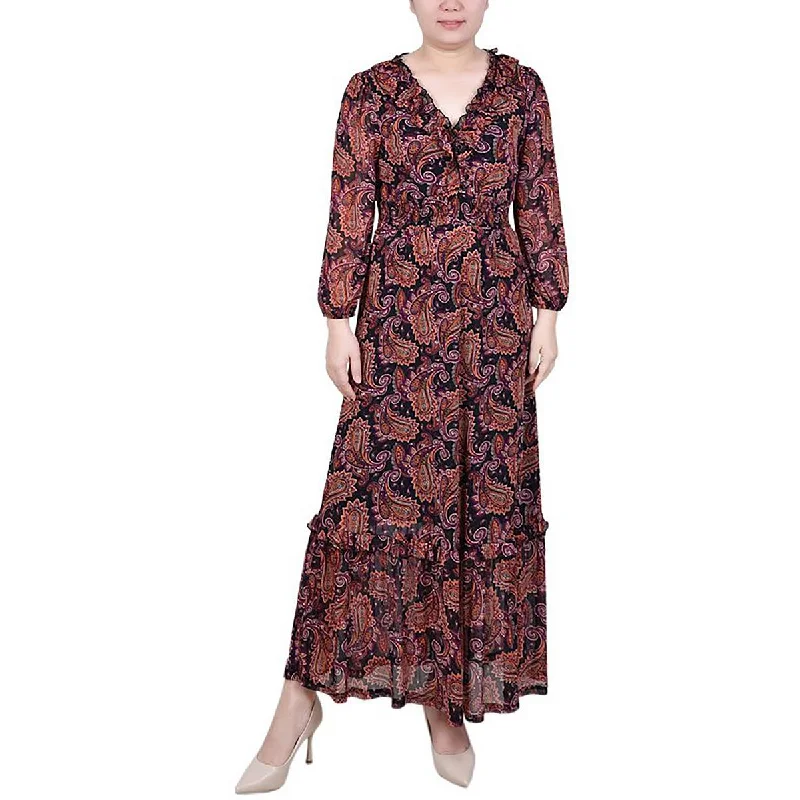 knit dressNY Collection Womens Petites AztecPrint Long Sleeved Wear To Work Dress