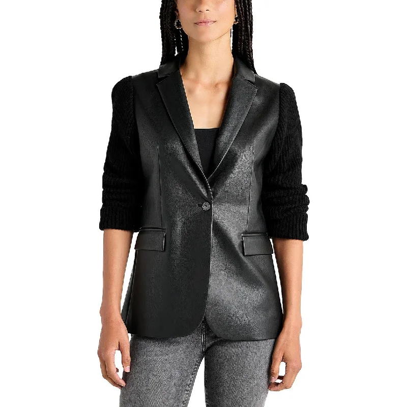 Today’s Special street style coatAdina Womens Faux Leather Mixed Media One-Button Blazer