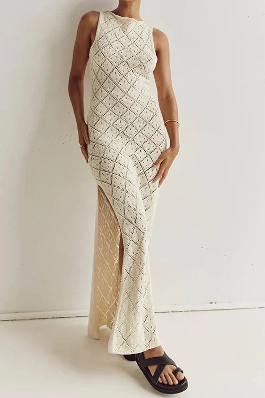Special Price casual evening dressRhombus Crochet Hollow Out Knit Tank Dress