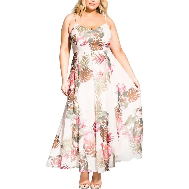 long-sleeve floral dressCity Chic Womens Plus Floral Print V-Neck Maxi Dress