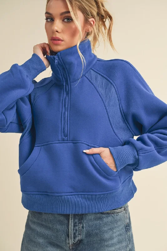 insulated puffer jacketDove Funnel Neck Half Zip Pullover- Cobalt Blue