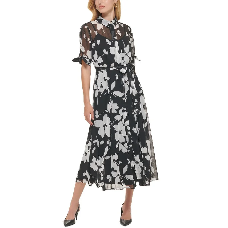 satin dressCalvin Klein Womens Petites Floral Print Chiffon Shirtdress