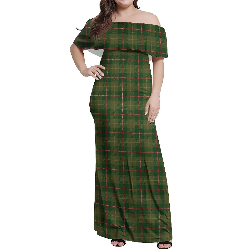 Price Slash Symington Tartan Off Shoulder Long Dress