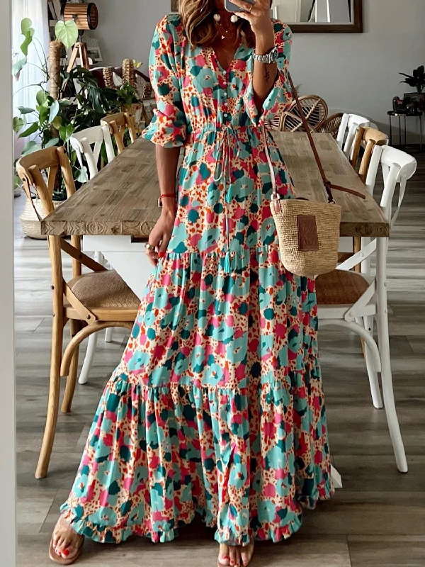 statement dressButton Up Ruffle Hem Tiered Maxi Dress