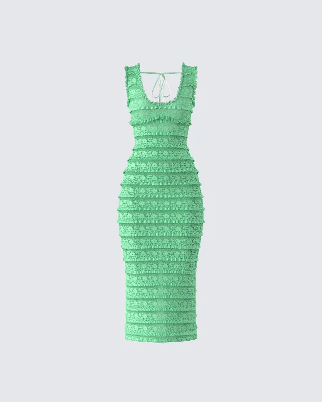 Season Finale Sale off-the-shoulder dressKairi Green Ruffle Trim Midi Dress