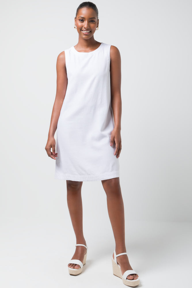 Special Offer one-shoulder dressLinen Blend Shift Dress White