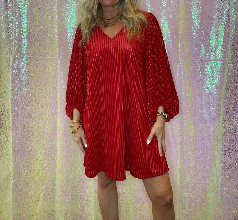 Limited Time Discount long sleeve dressVelvet Balloon Sleeve Mini Dress in Red