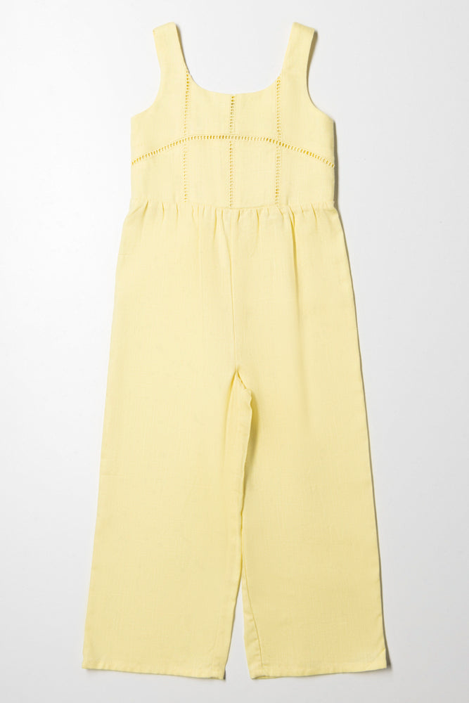 Price Meltdown stylish dressLace Trim Jumpsuit Yellow