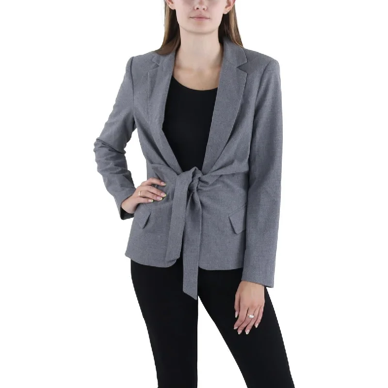 Deal Mania comfortable outerwearWomens Heathered Tie Front Open-Front Blazer