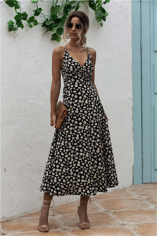 trendy wrap dressDaisy Print Surplice Midi Cami Dress