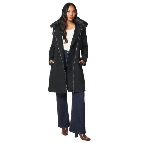 Don't Wait contemporary coatPrinciples Womens/Ladies Faux Fur Collar Biker Jacket