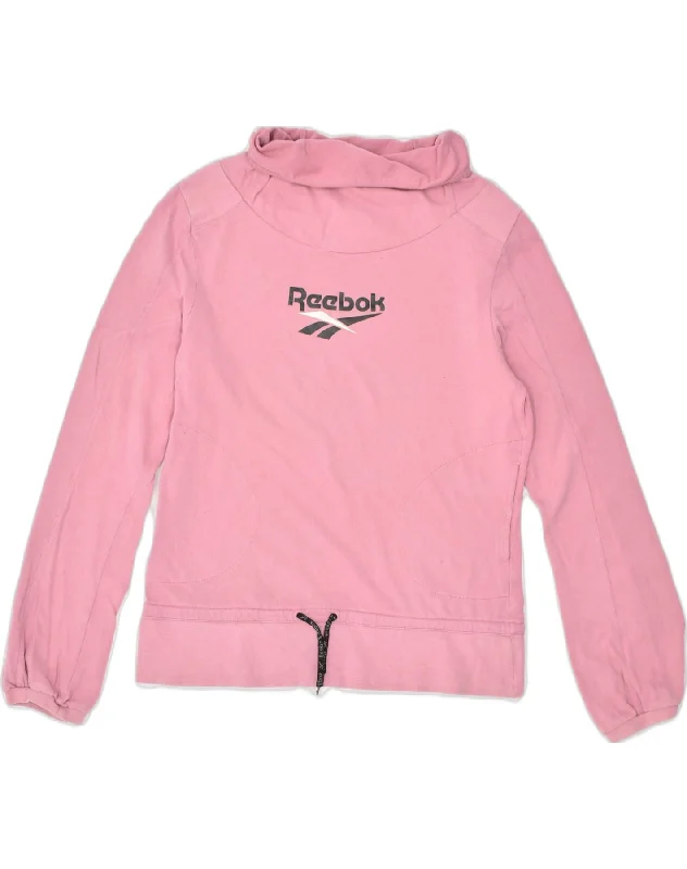 zip-up hooded sweatshirtREEBOK Womens Roll Neck Sweatshirt Jumper UK 16 Large Pink Cotton