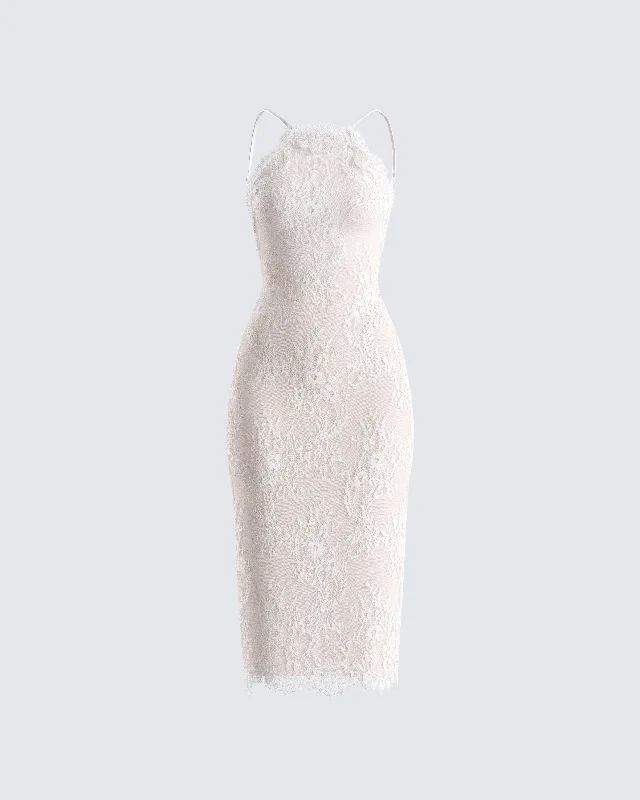 Last Chance structured dressTyra Ivory Lace Halter Midi Dress