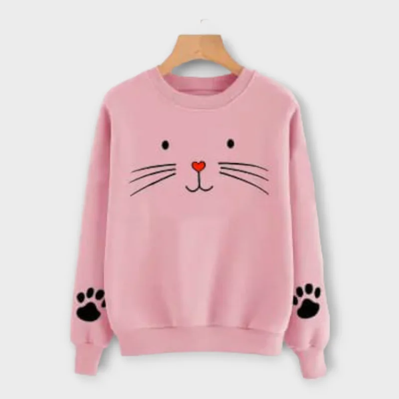 Daily Deals warm athletic hoodieWinter Pink Cat-y Sweatshirt for Womens