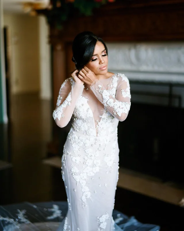 Exclusive Online Offer Chic Embroidery Appliques Long Sleeve Romantic Mermaid Wedding Dress,JKZ6131 Exclusive Online Offer Chic Embroidery Appliques Long Sleeve Romantic Mermaid Wedding Dress,JKZ6131