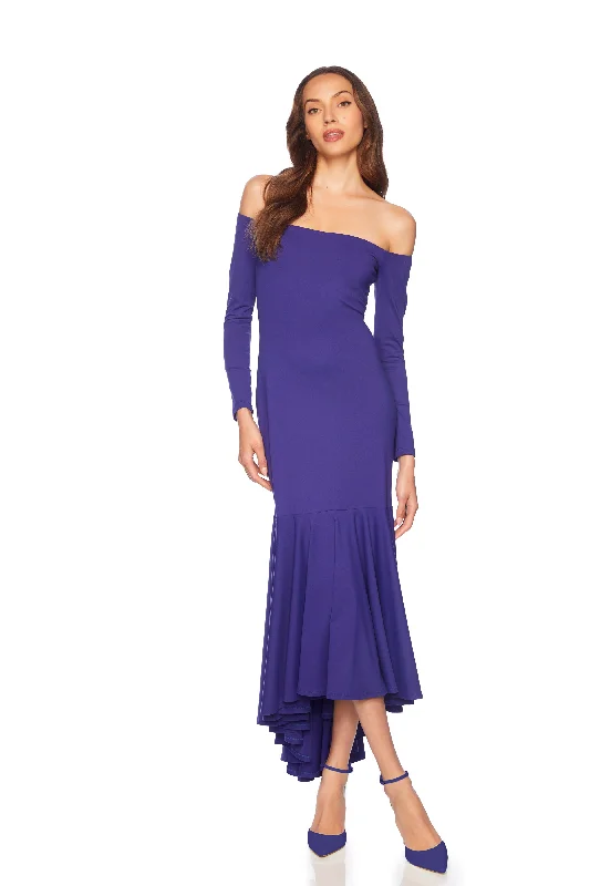 Final Sale modern dressoff shoulder long sleeve high low dress