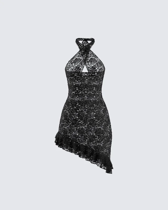 Deal Dash cocktail party dressAmbra Black Lace Halter Dress