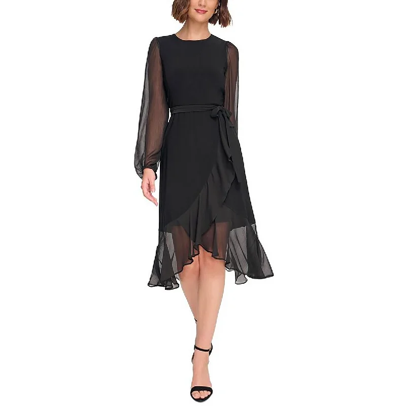 casual evening dressTommy Hilfiger Womens Chiffon Sleeve Midi Cocktail And Party Dress